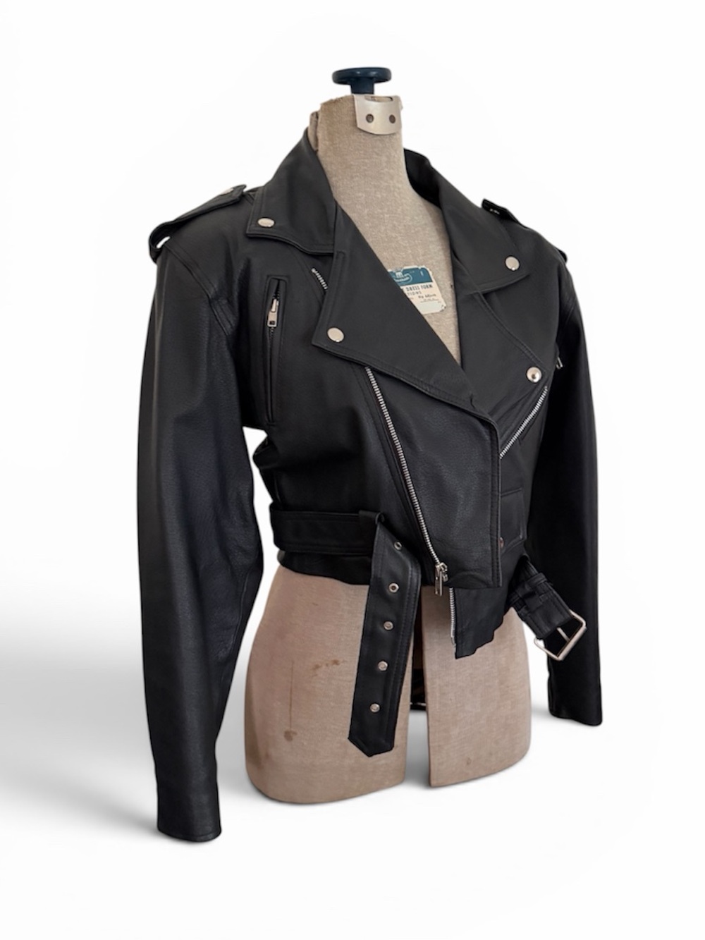Vintage Wilsons Leather Black Cropped Moto Jacket Belt Small - Picture 15 of 15